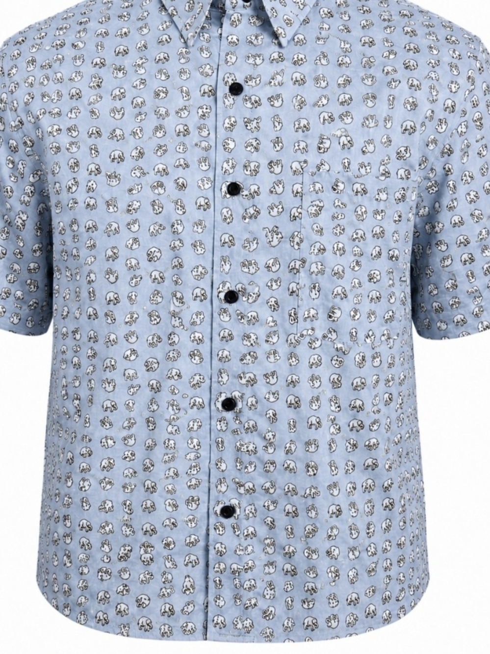 Thai Silk by Apple Mens XL Blue Elephant 100% Silk Hawaiian Shirt Thailand